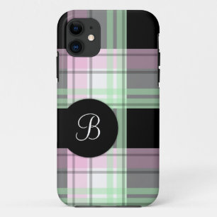 Rosa grüner schwarzer karierter Monogramm iPhone Case-Mate iPhone Hülle