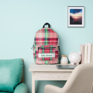 Rosa grüner Tartan Kariert Bedruckter Rucksack