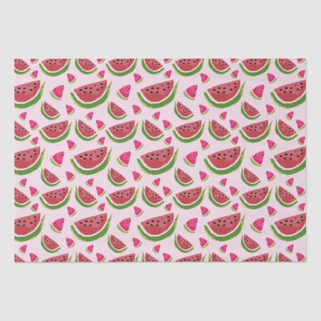Rosa Grünes Aquarell Wassermelone Party Seidenpapier (Vorderseite)