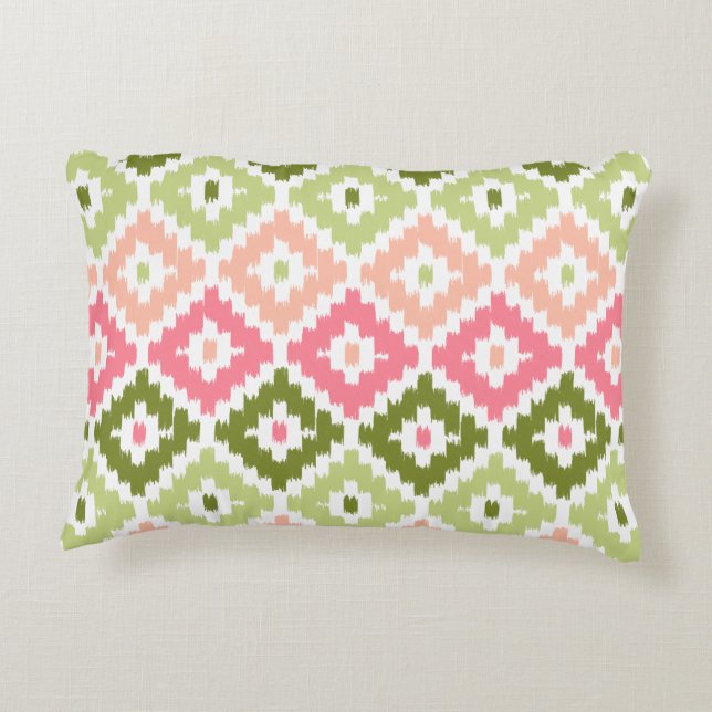 Rosa grünes Aztekastenbild Ikat Diamond Muster Dekokissen (Rückseite)