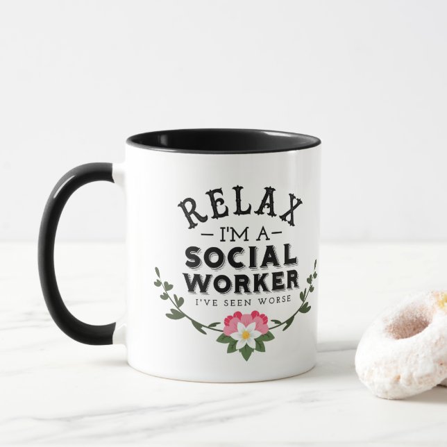 Rosa grünes Blatt-Blumenzitat entspannen sich Tasse (Mit Donut)