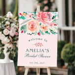 Rosa grünes Brautparty Poster<br><div class="desc">Pink Green Watercolor Blumen Brautparty Willkommenspender</div>