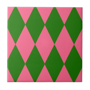 Rosa grünes Harlekin-Karo-Design Fliese