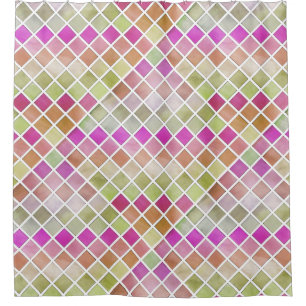 Rosa grünes Orangenmosaikdesign Duschvorhang