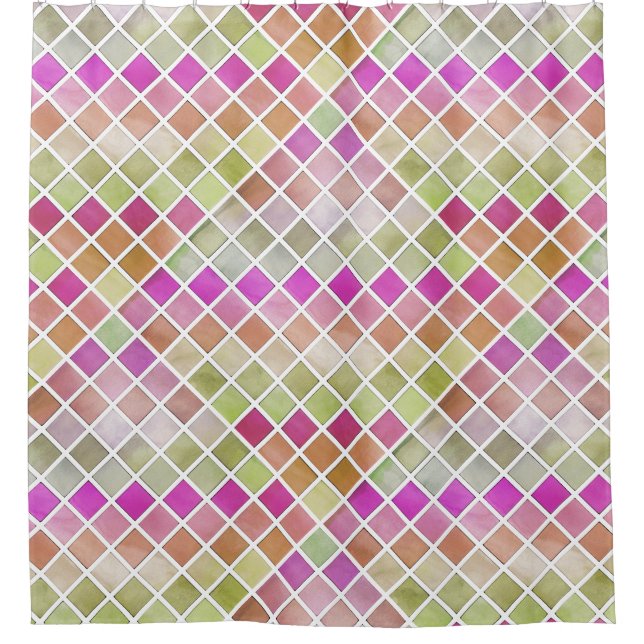 Rosa grünes Orangenmosaikdesign Duschvorhang (Vorderseite)