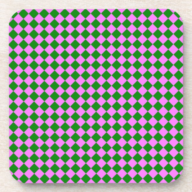 Rosa grünes Schachbrett Diamantmuster Getränkeuntersetzer (Vorderseite)