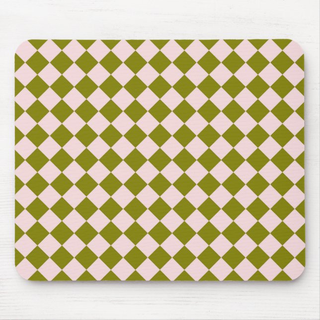 Rosa grünes Schachbrett Diamantmuster Mousepad (Vorne)
