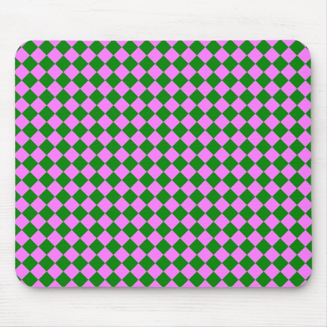 Rosa grünes Schachbrett Diamantmuster Mousepad (Vorne)