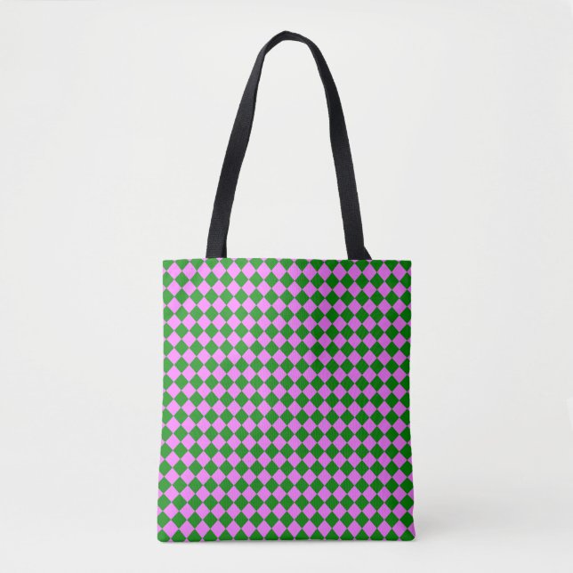 Rosa grünes Schachbrett Diamantmuster Tasche (Vorderseite)
