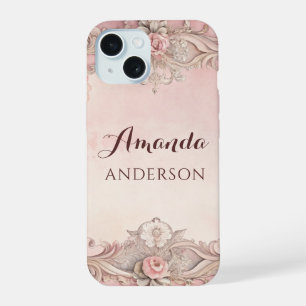Rosa Grunge Antikrahmen Decoupage iPhone 15 Hülle