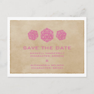 Rosa Grunge D20 Dice Gamer Save the Date Postkarte