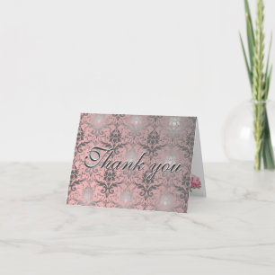 Rosa Grunge Damask Danke Note Card