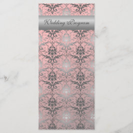 Rosa Grunge Damask Hochzeitskarte Programm