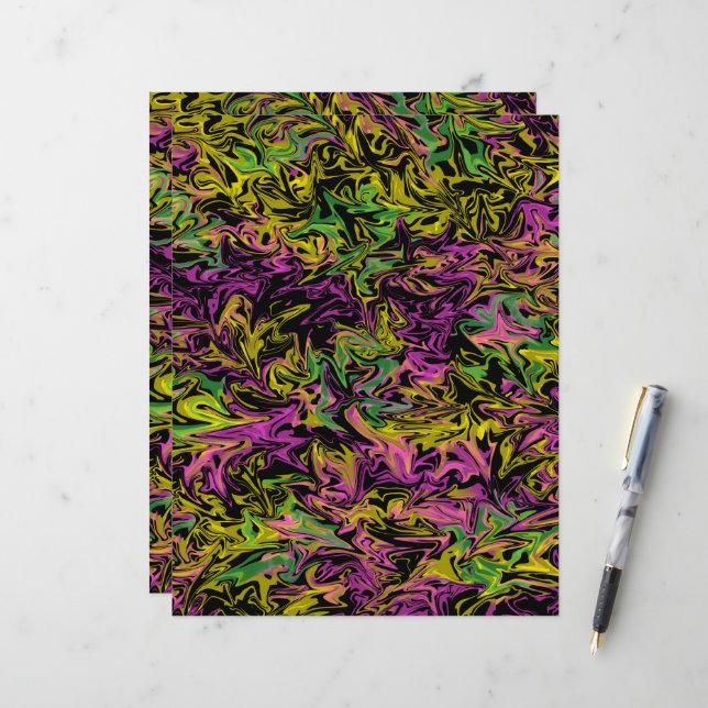 Rosa grüngelbes Schwarzes Abstraktes Scrapbook (Vorderseite/Rückseite Beispiel)