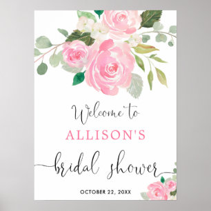 Rosa Grünpflanzen-Blumen-Brautparty-Willkommenssch Poster