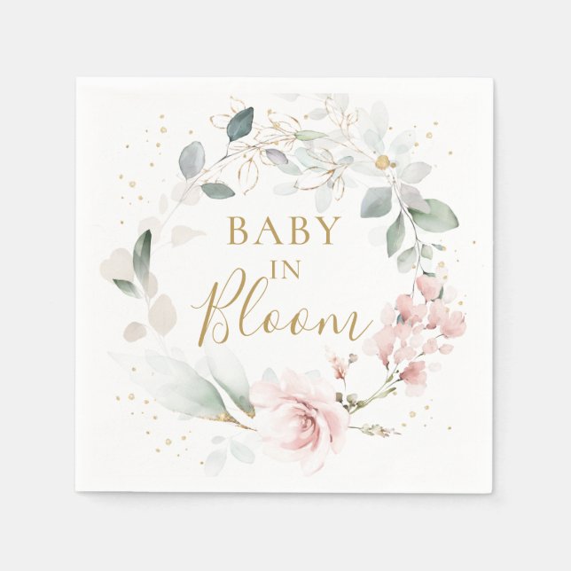 Rosa Grünpflanzen Foliage Babydusche Napkins Serviette (Vorderseite)