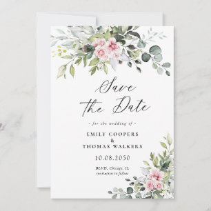 Rosa Grünpflanzen Save the Date Einladung