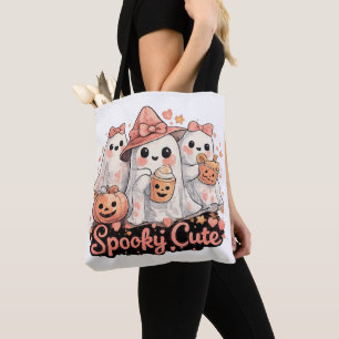 Rosa Gruseliger Süßer Halloween-Geister & Kürbis Tasche