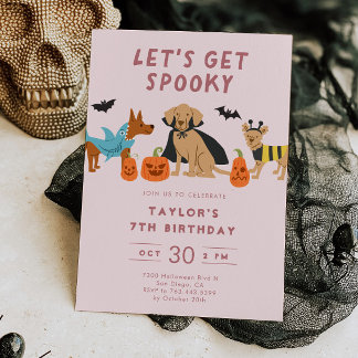 Rosa gruseliges Kostüm Hunde Halloween Geburtstag Einladung