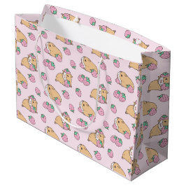 Rosa Guinea Schwein und Erdbeermuster Große Geschenktüte