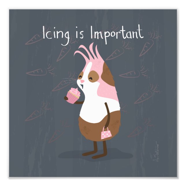 Rosa Guinea Schweinchen mit Cupcake Art Foto Druck (Vorne)