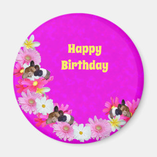 Rosa Guinea Schweine und Blume, Kühlschrankmagnet
