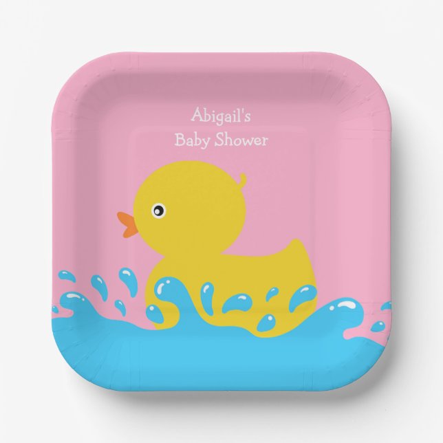 Rosa Gummi Duck Polka Dot Babydusche Papierplatte Pappteller (Vorderseite)