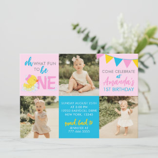 Rosa Gummi Ente 3 Foto Geburtstagsfeier Einladung