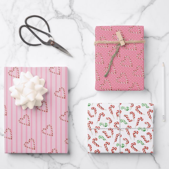 Rosa, gürtelartig niedliches Zuckerrohrmuster Geschenkpapier Set (Vorderseite)