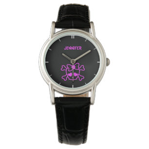 Rosa gürteliger Emo-Schädel mit Bugnadel-Mädche Armbanduhr