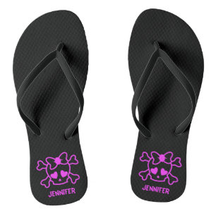Rosa gürteliger Emo-Schädel mit Bugnadel-Mädchen Flip Flops