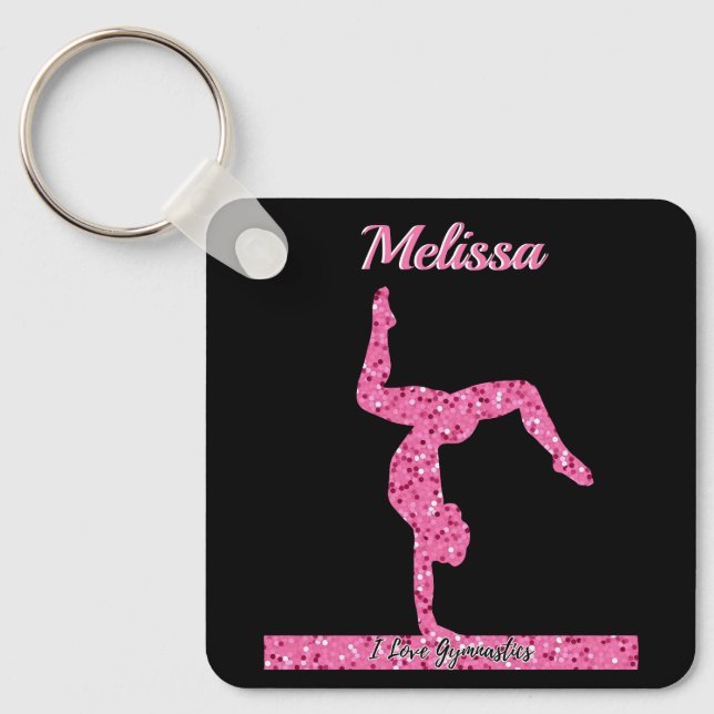 Rosa Gymnastik Girl Sparkle Balancebar Schlüsselanhänger (Vorderseite)