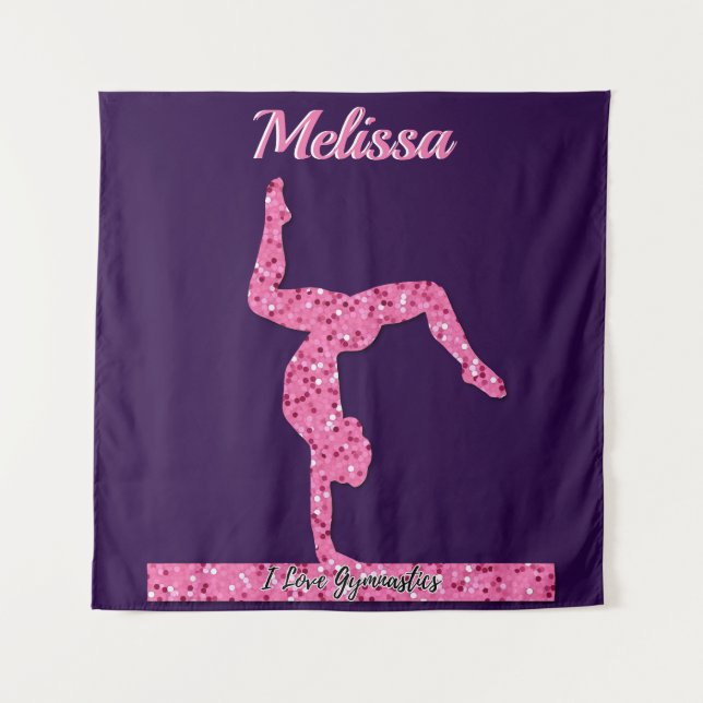 Rosa Gymnastik Girl Sparkle Balancebar Wandteppich (Vorderseite)