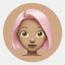 Rosa-Haar Avatar Emoji Runder Aufkleber