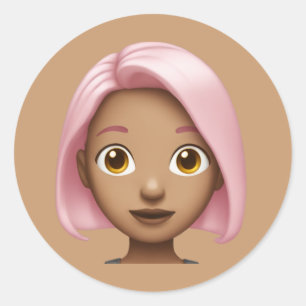 Rosa-Haar Avatar Emoji Runder Aufkleber