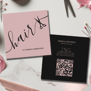 Rosa Haar-Schere-Stylist QR-Code Quadratische Visitenkarte