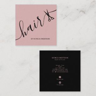 Rosa Haar-Schrift-Stylist-Schere Quadratische Visitenkarte