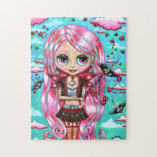 Rosa Haare Hört und Küsse Fairy Big Eyes