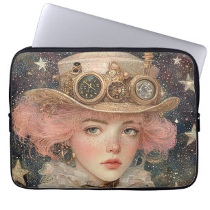 Rosa-haarige Steampunkerwachsene Frau Laptopschutzhülle