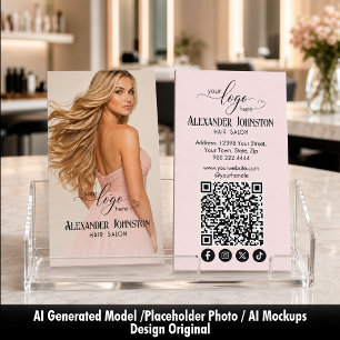 Rosa Haarstudio-Social-Media-QR-Design Visitenkarte