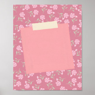 Rosa Haftnotiz auf einem Blumenhintergrundposter Poster