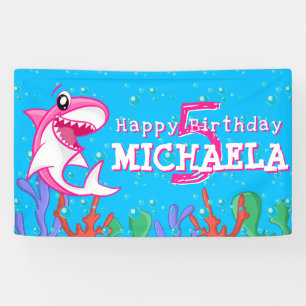 Rosa Hai Niedlich Kindergeburtstag Pool Party Banner