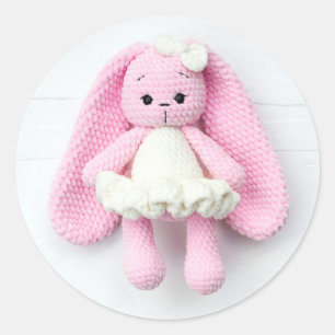 Rosa Häkelhase Amigurumi Kaninchen Runder Aufkleber