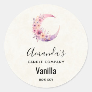 Rosa Halbmond mit Blume Candle Business Runder Aufkleber