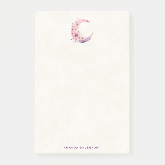 Rosa Halbmond mit Hübschen Blume Post-it Klebezettel (Vorderseite)