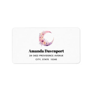 Rosa Halbmond mit Hübscher Blume Adresse Adressaufkleber