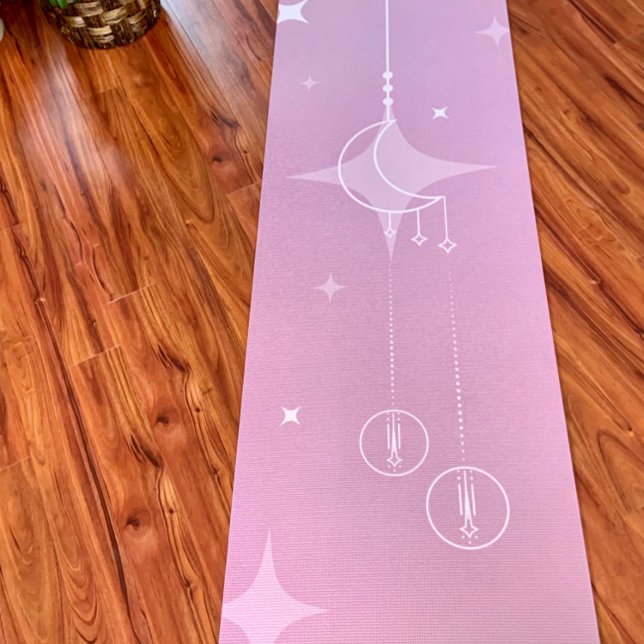 Rosa Halbmond und Shooting Stars Yoga Yogamatte (Crescent Moon and Stars Yoga Mat by Awakening Graphics)