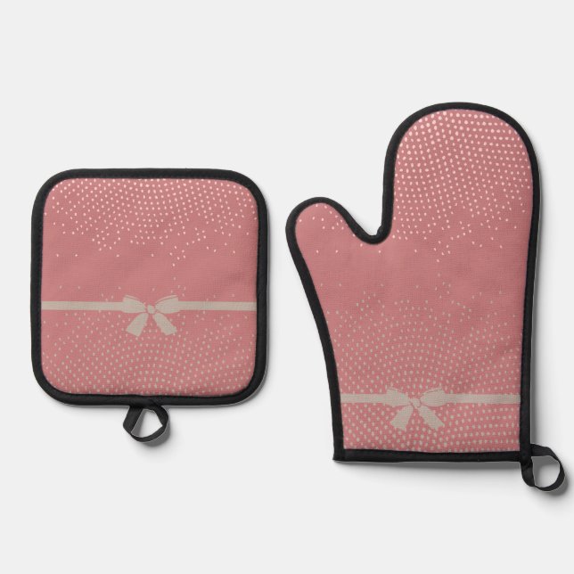 Rosa Halbton Ofenhandschuh & Topflappen-Set (Vorderseite)