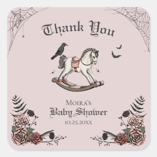 Rosa Halloween-Baby-Einladung Danke Quadratischer Aufkleber