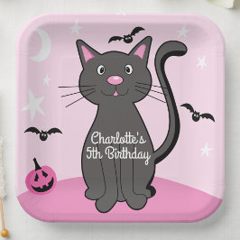 Rosa Halloween Black Cat Birthday Girl Pappteller